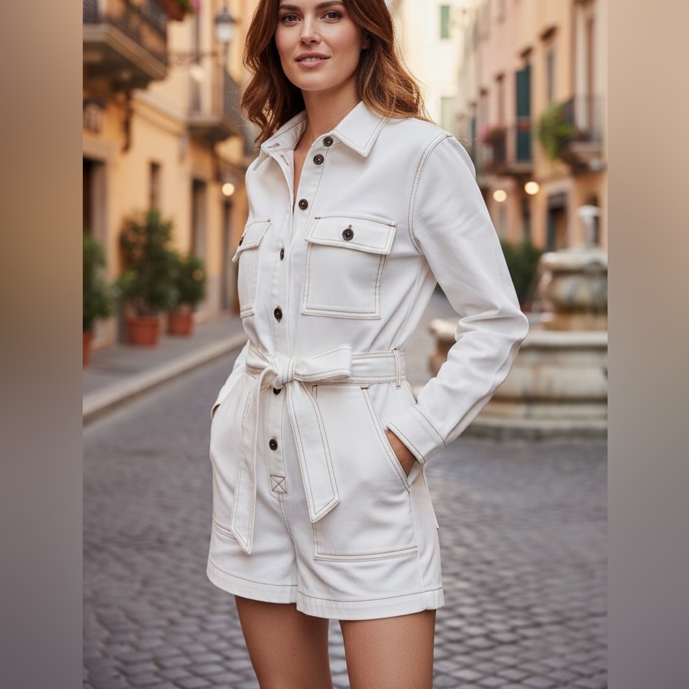 Chaser | Stretch Twill Isabella Romper In Ivory - Boho Chic - Vacation - NWT
